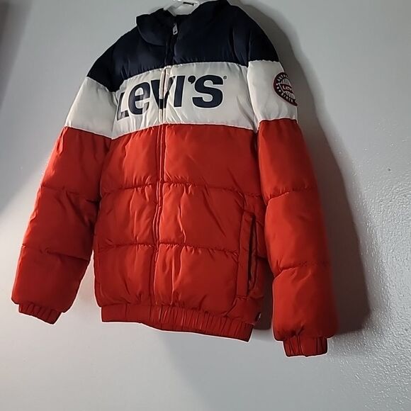 Levi Rocket Puffer hood red blue Boys 10/12 Size Medium - Picture 2 of 10
